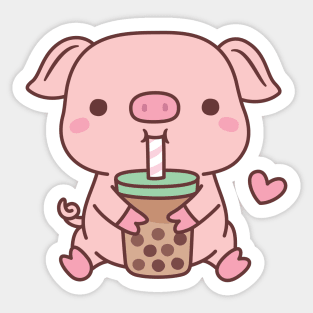 Cute Little Pig Loves Bubble Milk Tea Sticker